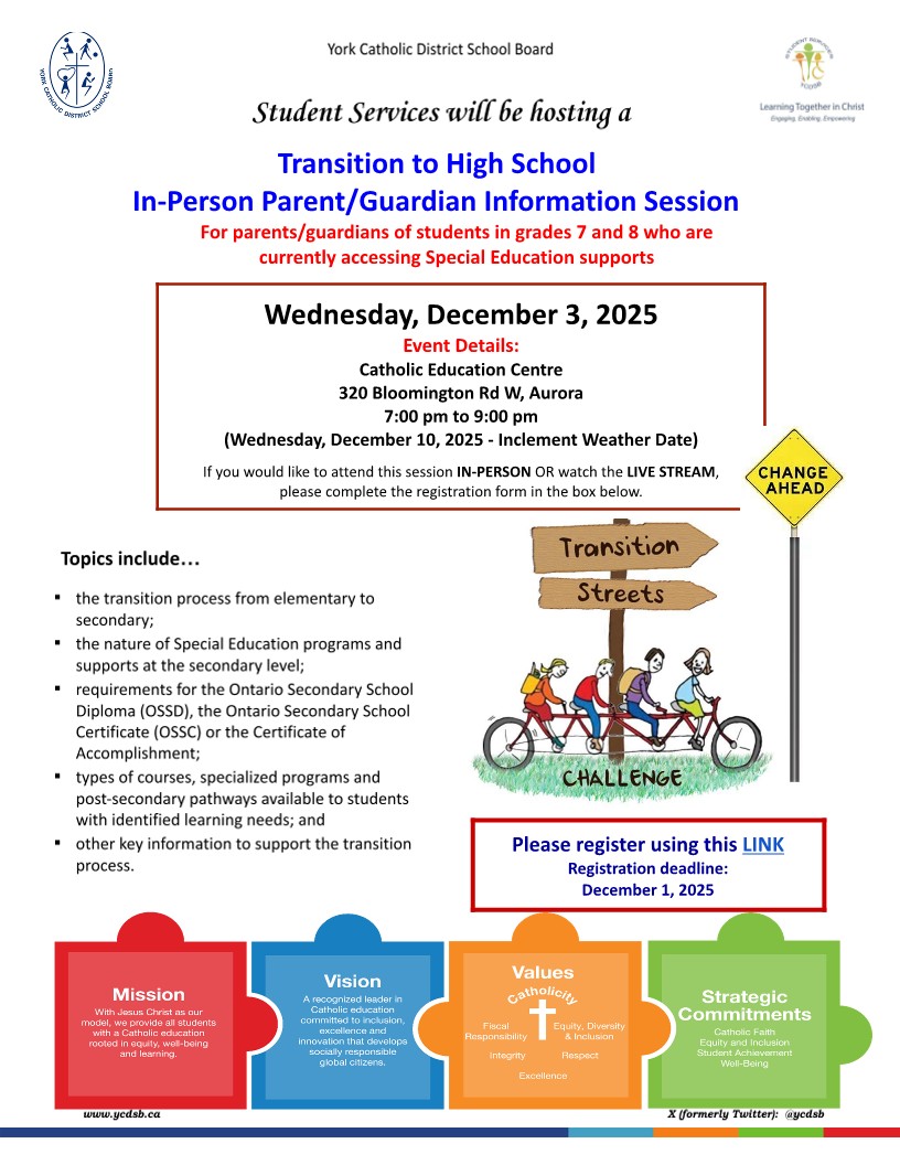 Transition to High School In-Person Parent/Guardian Information Session